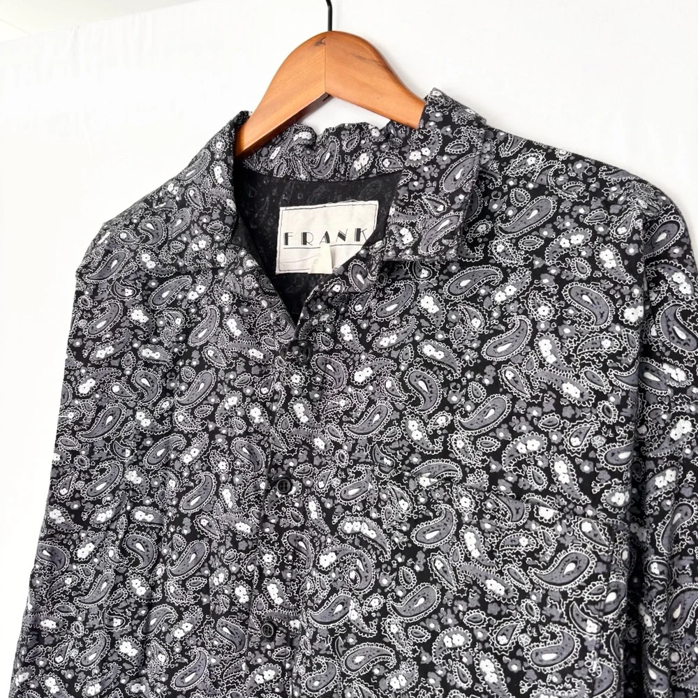 Vintage Frank Paisley Button Up Long Sleeve Shirt Size‎ L Black Gray Mens